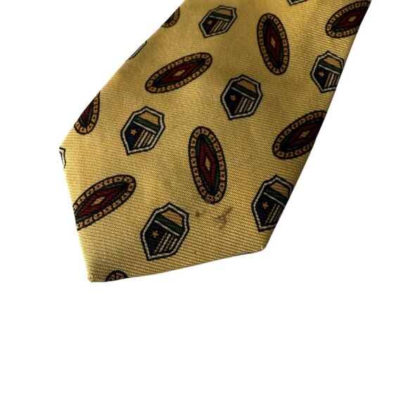 Tommy Hilfiger 100% Silk Tie Navy & Yellow Shield Emblem Design Made In Italy - Picture 4 of 11